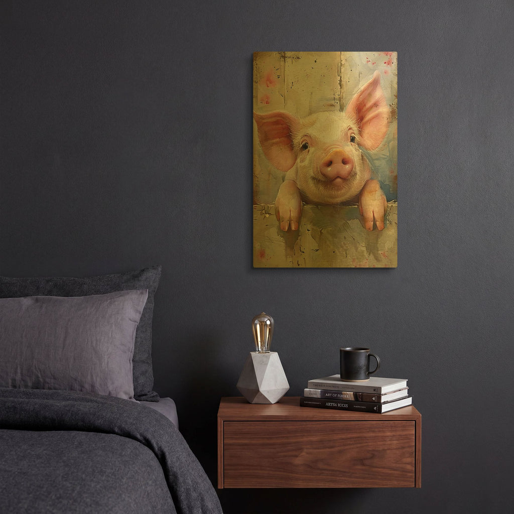 'Happy Pink Pig' By Momart Gold Metal Wall Art