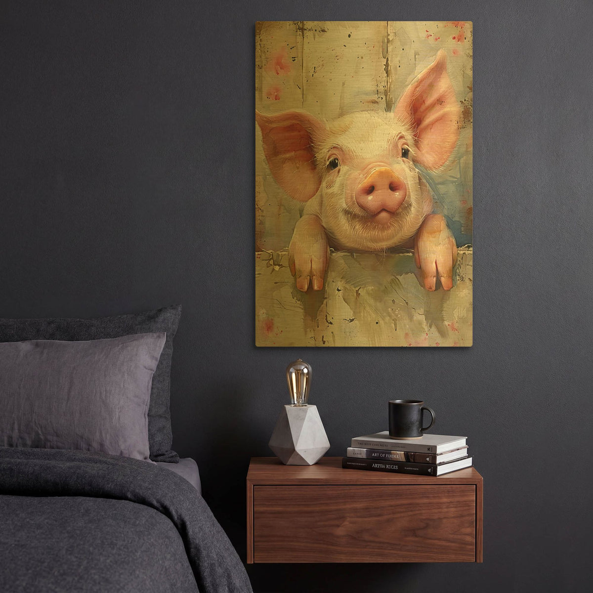 'Happy Pink Pig' By Momart Gold Metal Wall Art