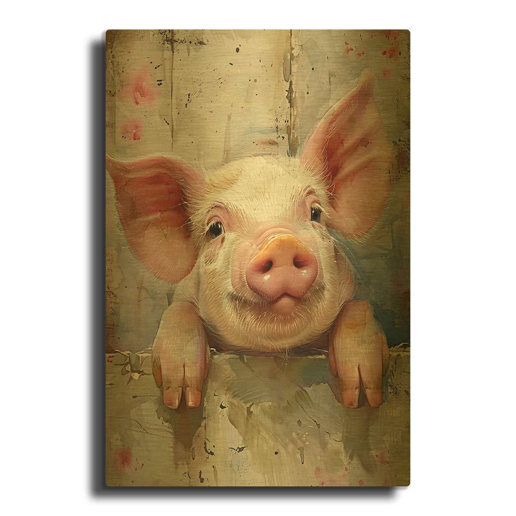 'Happy Pink Pig' By Momart Gold Metal Wall Art