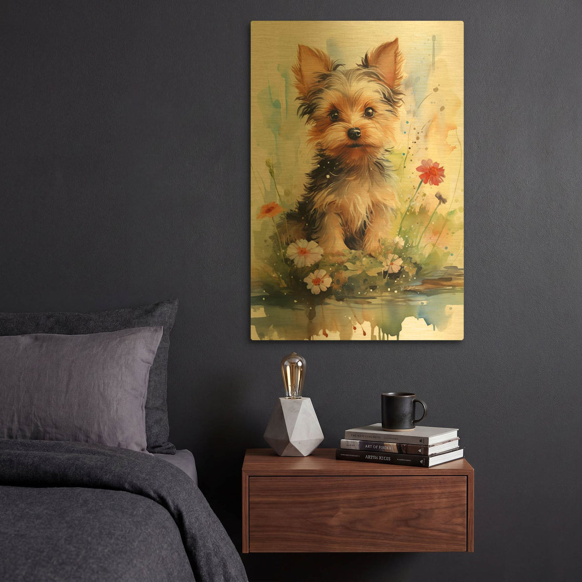 'Happy Puppy 1' By Momart Gold Metal Wall Art
