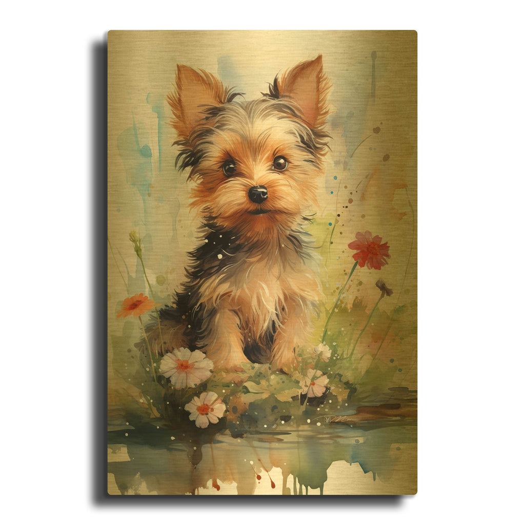 'Happy Puppy 1' By Momart Gold Metal Wall Art
