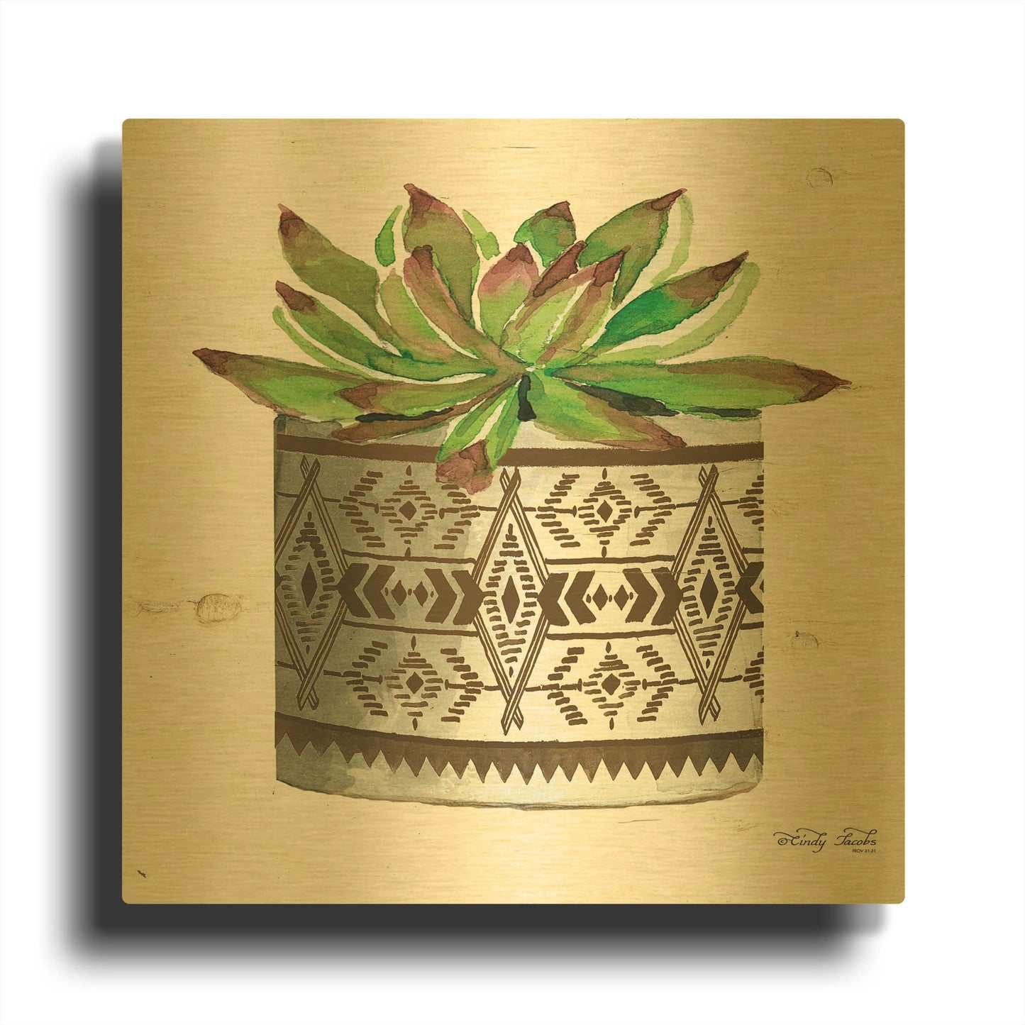 'Mud Cloth Vase VI' By Cindy Jacobs Gold Metal Wall Art