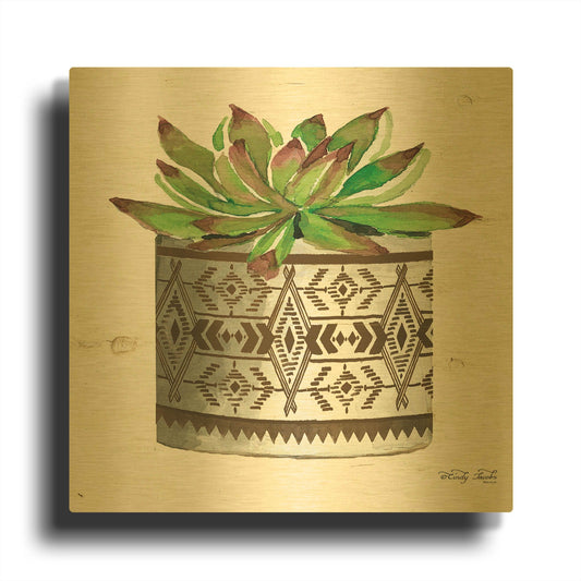 'Mud Cloth Vase VI' By Cindy Jacobs Gold Metal Wall Art