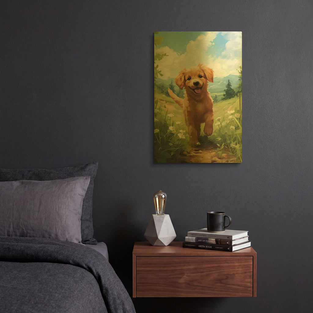 'Happy Puppy 2' By Momart Gold Metal Wall Art
