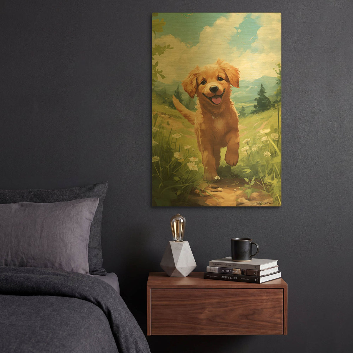 'Happy Puppy 2' By Momart Gold Metal Wall Art