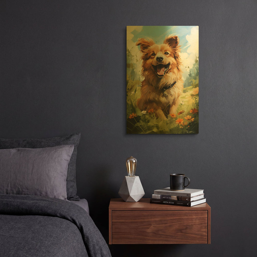 'Happy Puppy 4' By Momart Gold Metal Wall Art