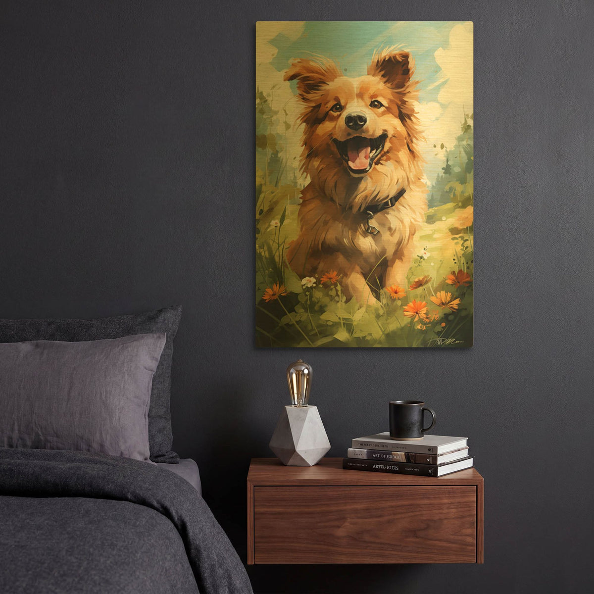 'Happy Puppy 4' By Momart Gold Metal Wall Art