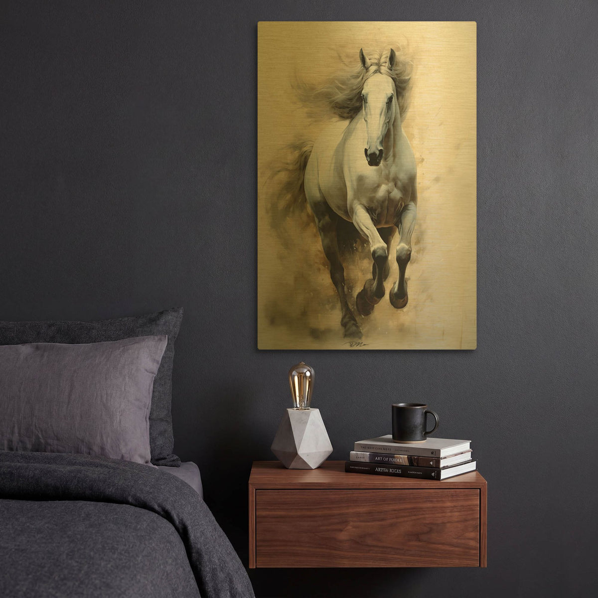 'Horse Galloping' By Momart Gold Metal Wall Art