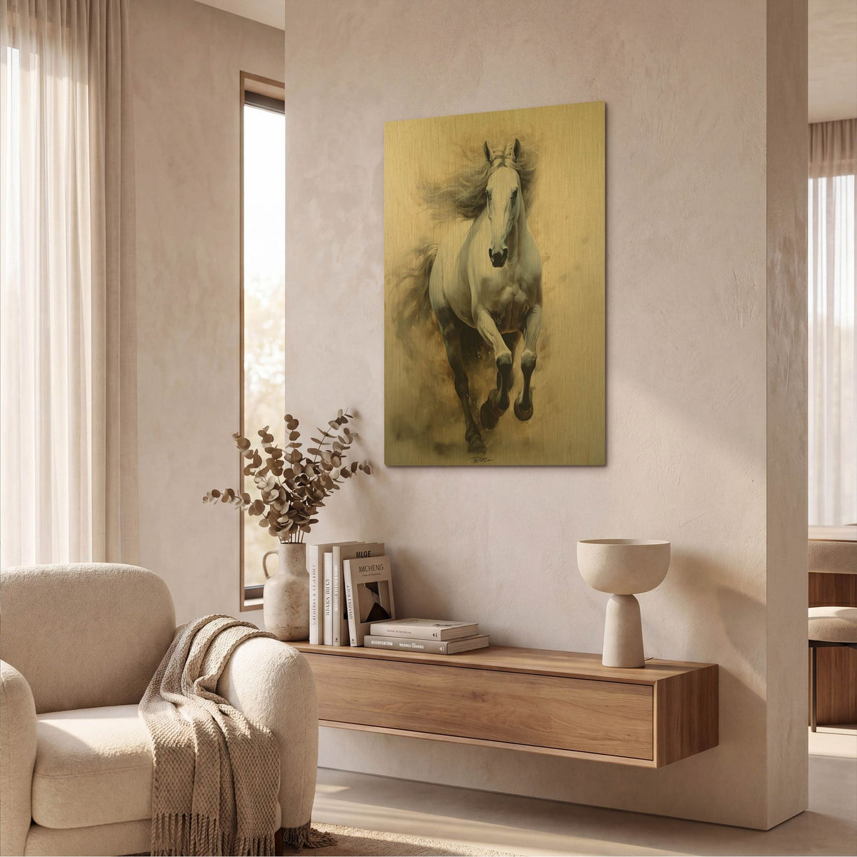 'Horse Galloping' By Momart Gold Metal Wall Art