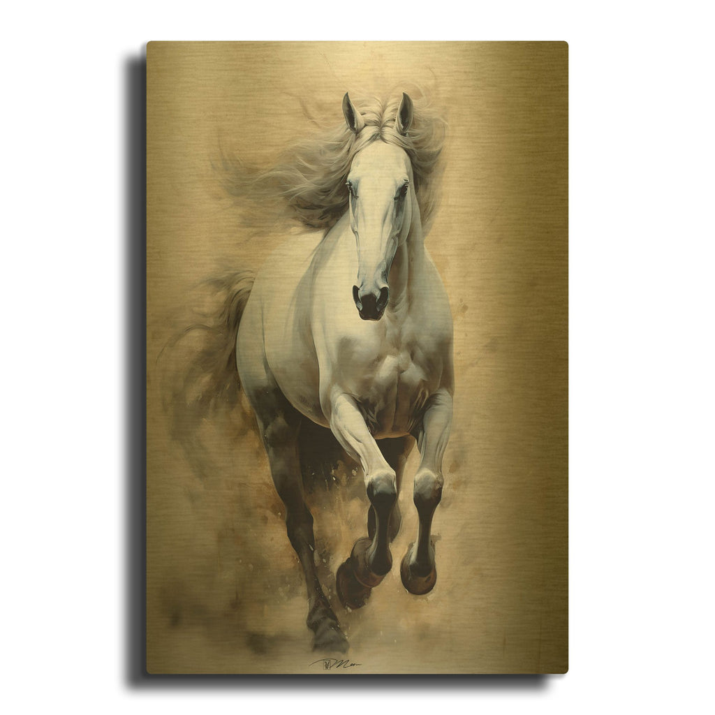 'Horse Galloping' By Momart Gold Metal Wall Art