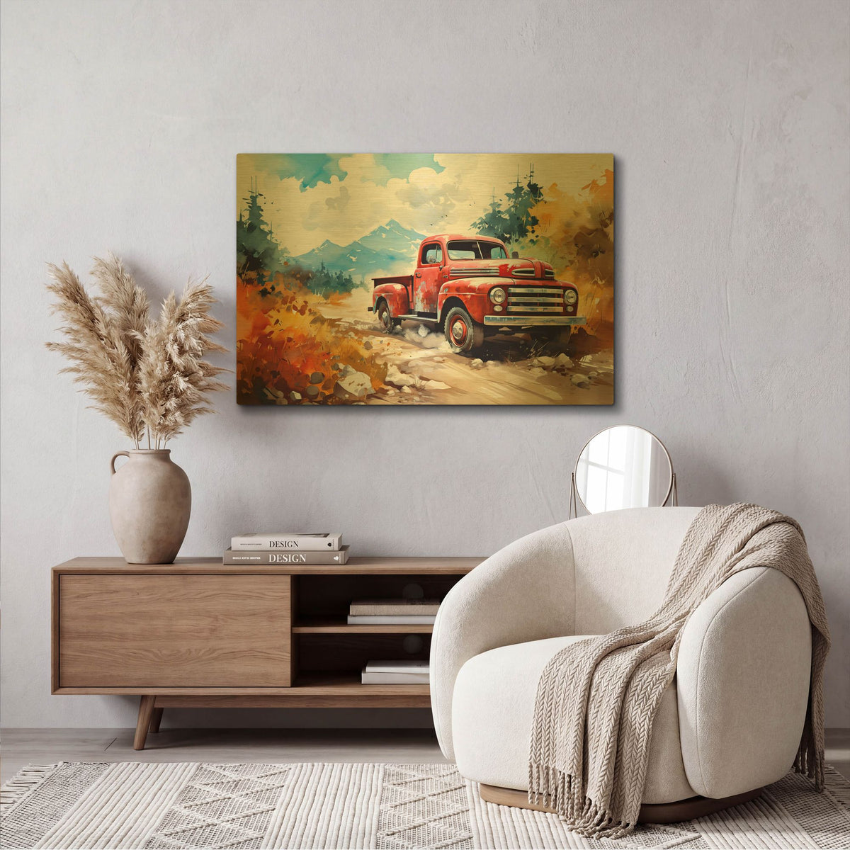 'Illustration Of A Red Van 1' By Momart Gold Metal Wall Art