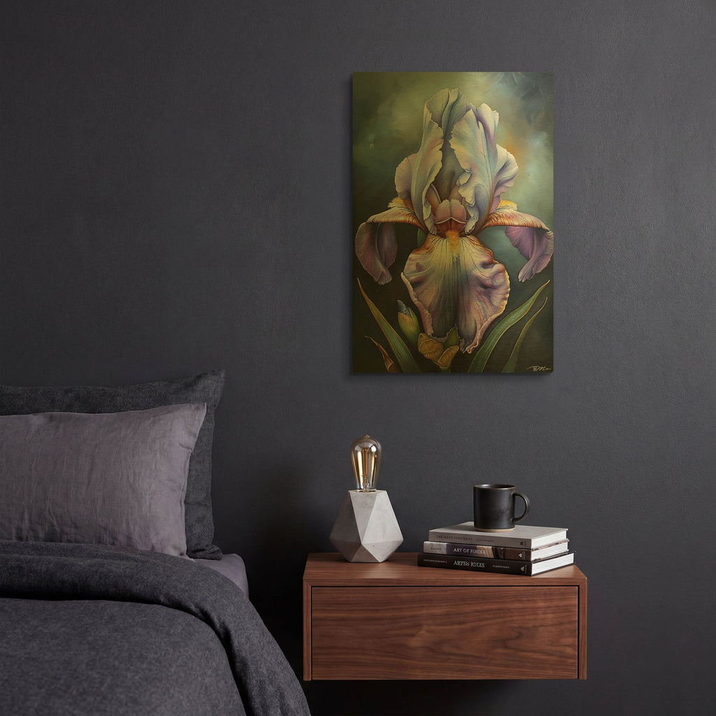 'Iris Blue Painted' By Momart Gold Metal Wall Art