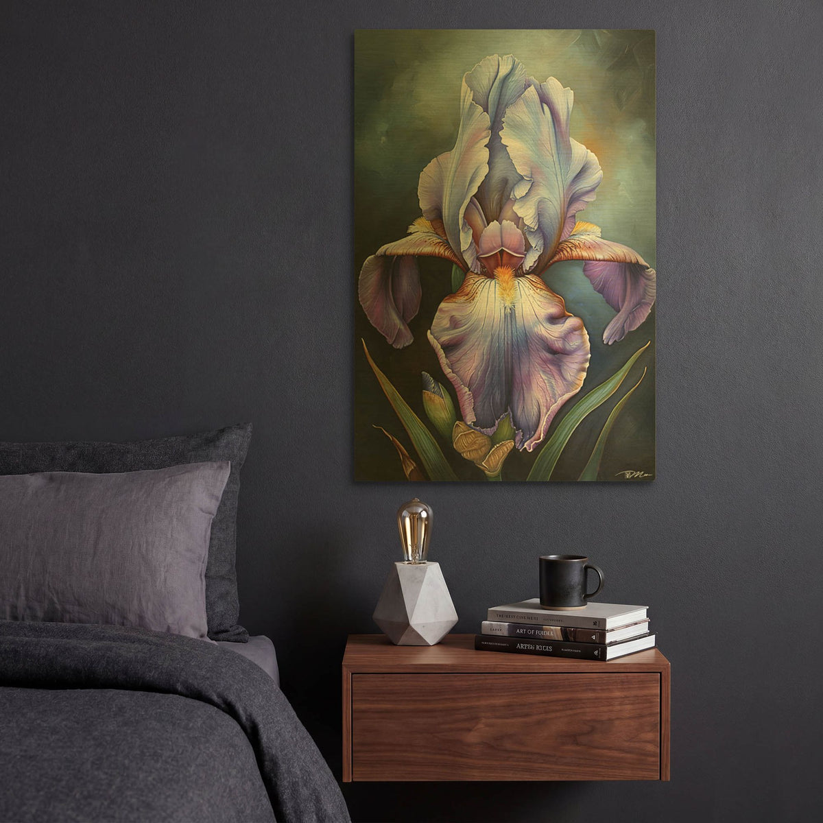 'Iris Blue Painted' By Momart Gold Metal Wall Art