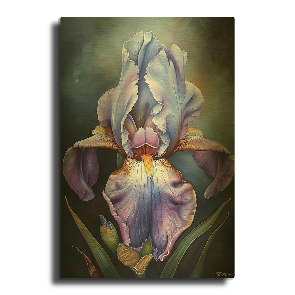 'Iris Blue Painted' By Momart Gold Metal Wall Art