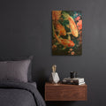 'Koi Carp And Peach Flowers' By Momart Gold Metal Wall Art