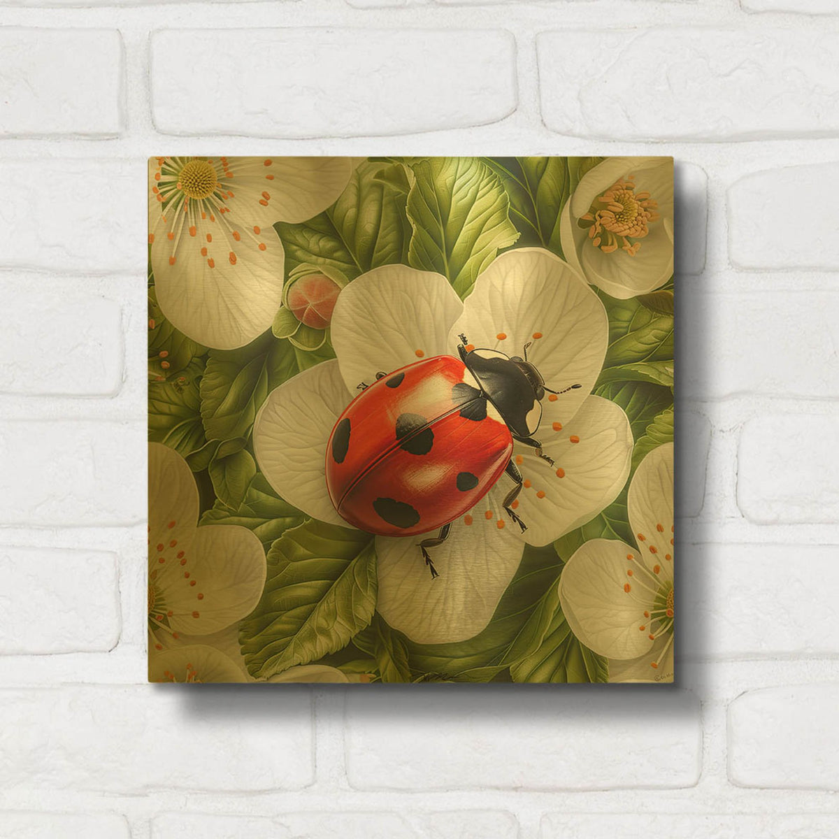 'Ladybug Spring 1' By Momart Gold Metal Wall Art