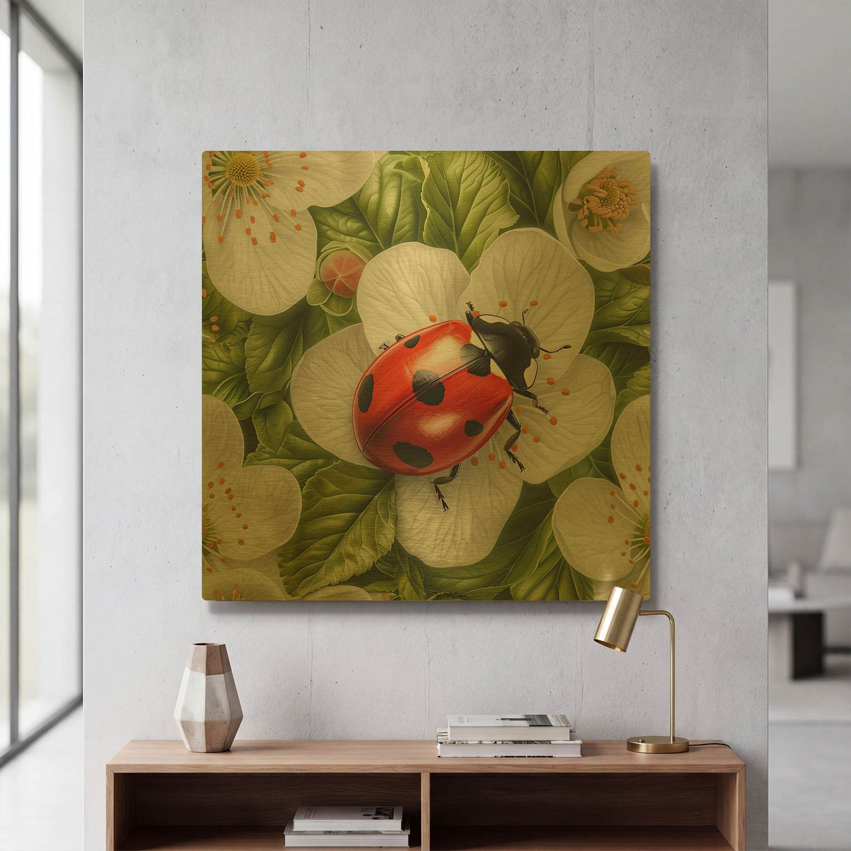 'Ladybug Spring 1' By Momart Gold Metal Wall Art