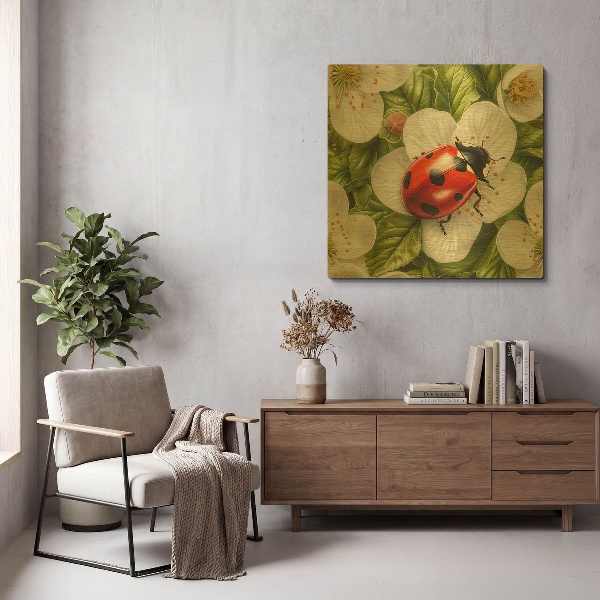 'Ladybug Spring 1' By Momart Gold Metal Wall Art