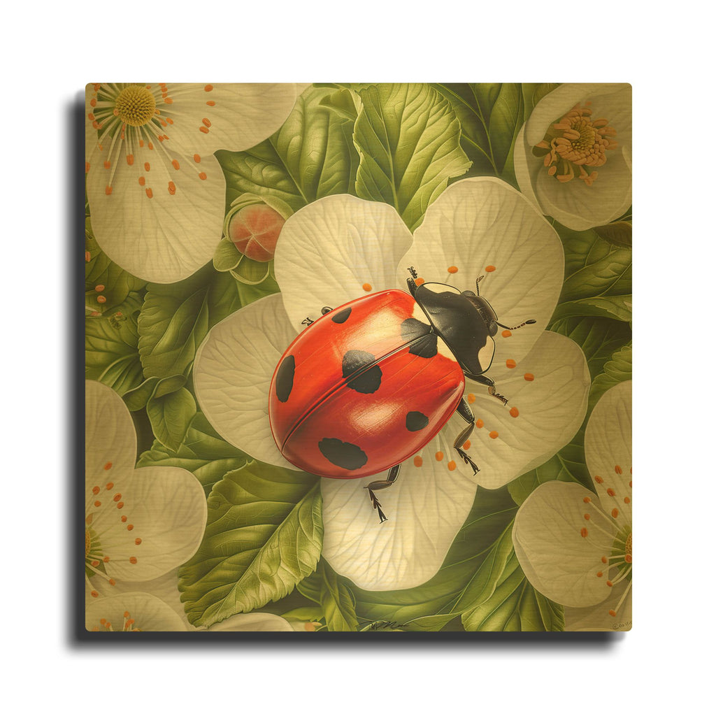 'Ladybug Spring 1' By Momart Gold Metal Wall Art