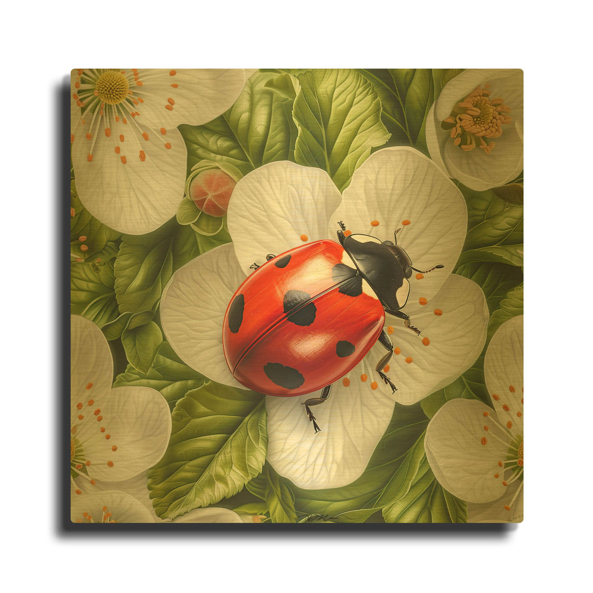 'Ladybug Spring 1' By Momart Gold Metal Wall Art