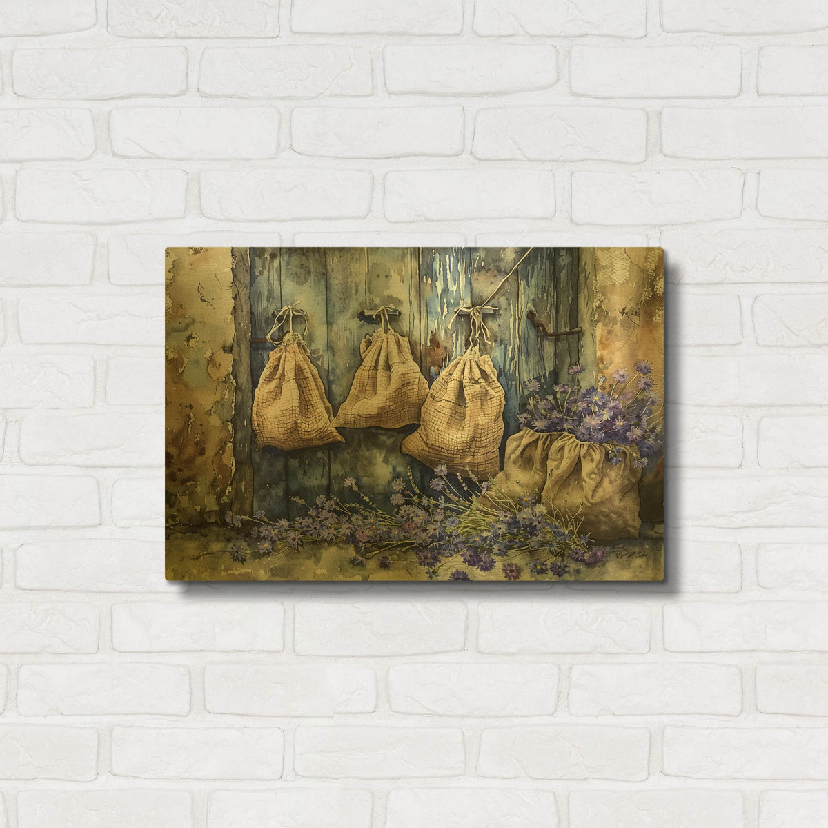 'Lavender And Cornflowers' By Momart Gold Metal Wall Art