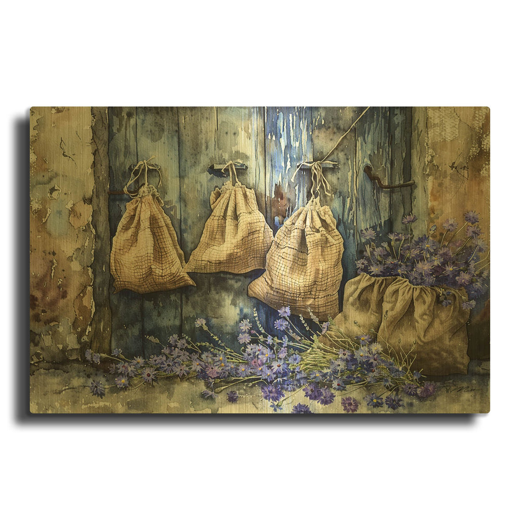 'Lavender And Cornflowers' By Momart Gold Metal Wall Art