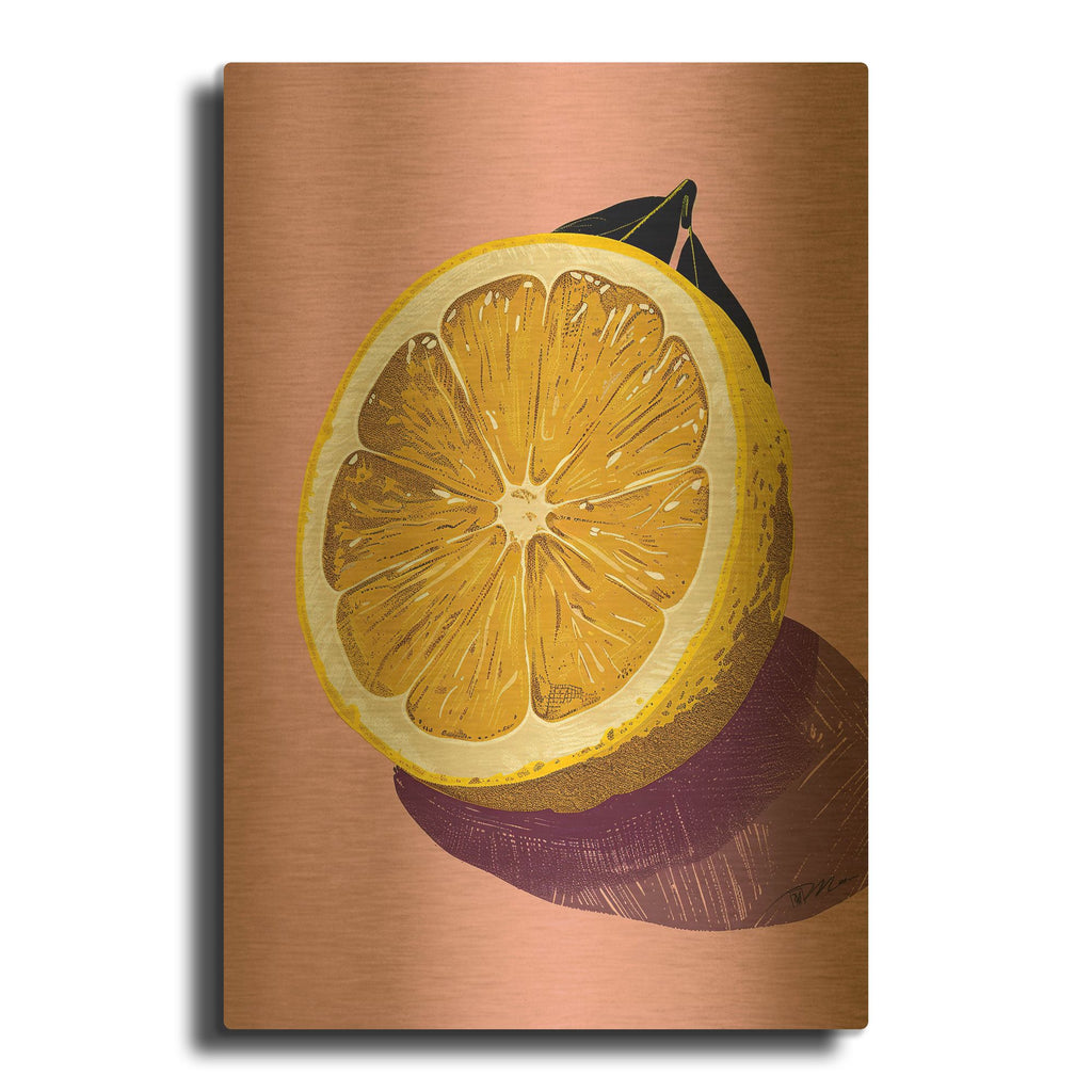 'Lemon Cut On Pink Background' By Momart Gold Metal Wall Art