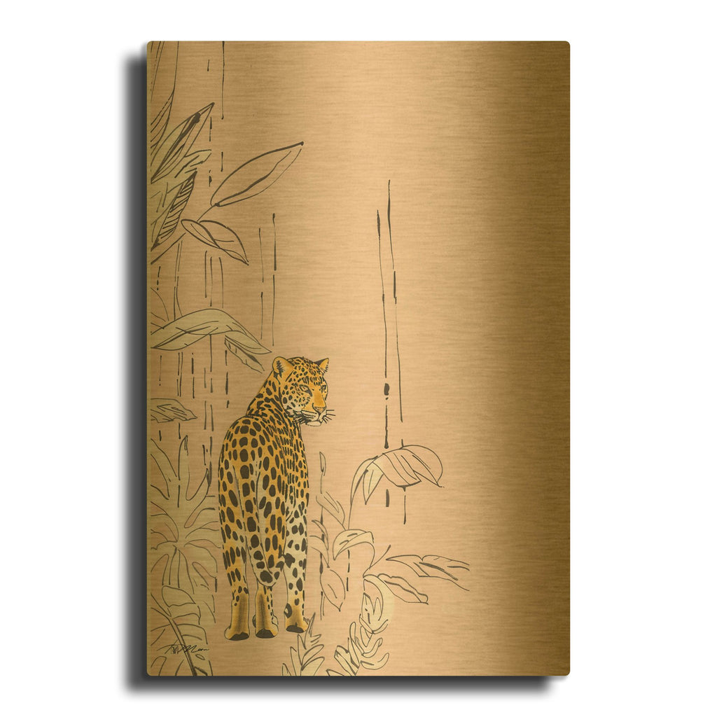 'Leopard In Minimalist Pink Background' By Momart Gold Metal Wall Art