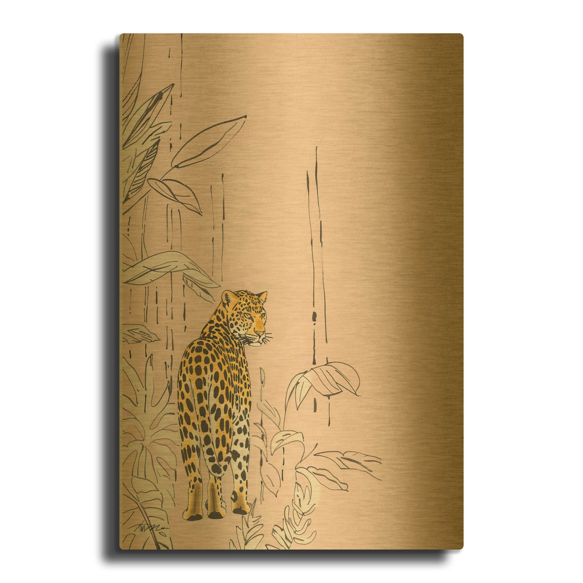 'Leopard In Minimalist Pink Background' By Momart Gold Metal Wall Art