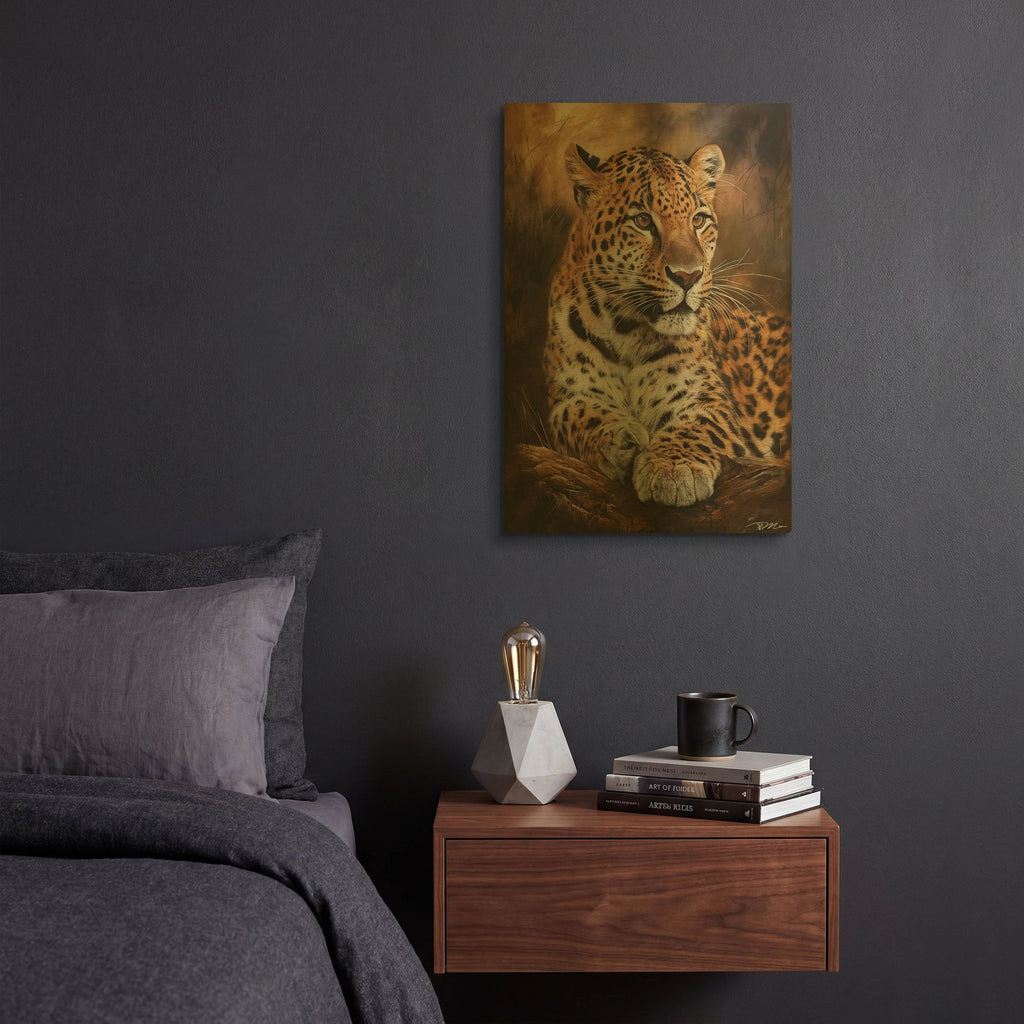 'Leopard Posing' By Momart Gold Metal Wall Art