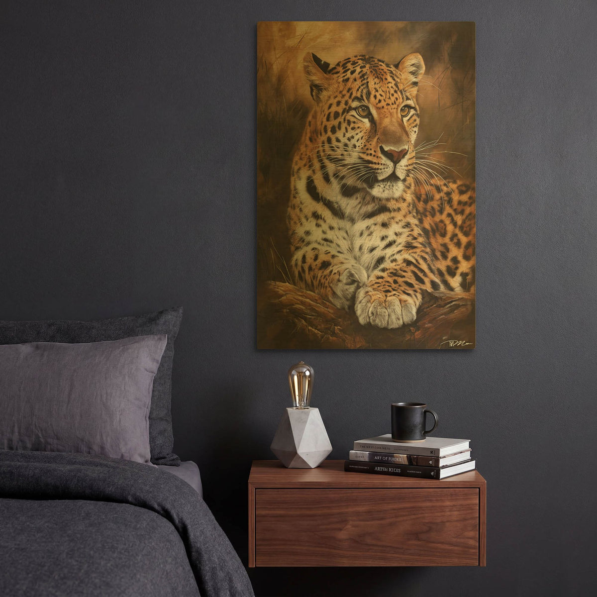 'Leopard Posing' By Momart Gold Metal Wall Art