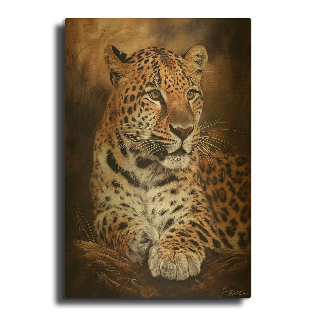 'Leopard Posing' By Momart Gold Metal Wall Art