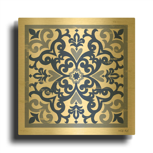 'Blue Tile VI' By Cindy Jacobs Gold Metal Wall Art