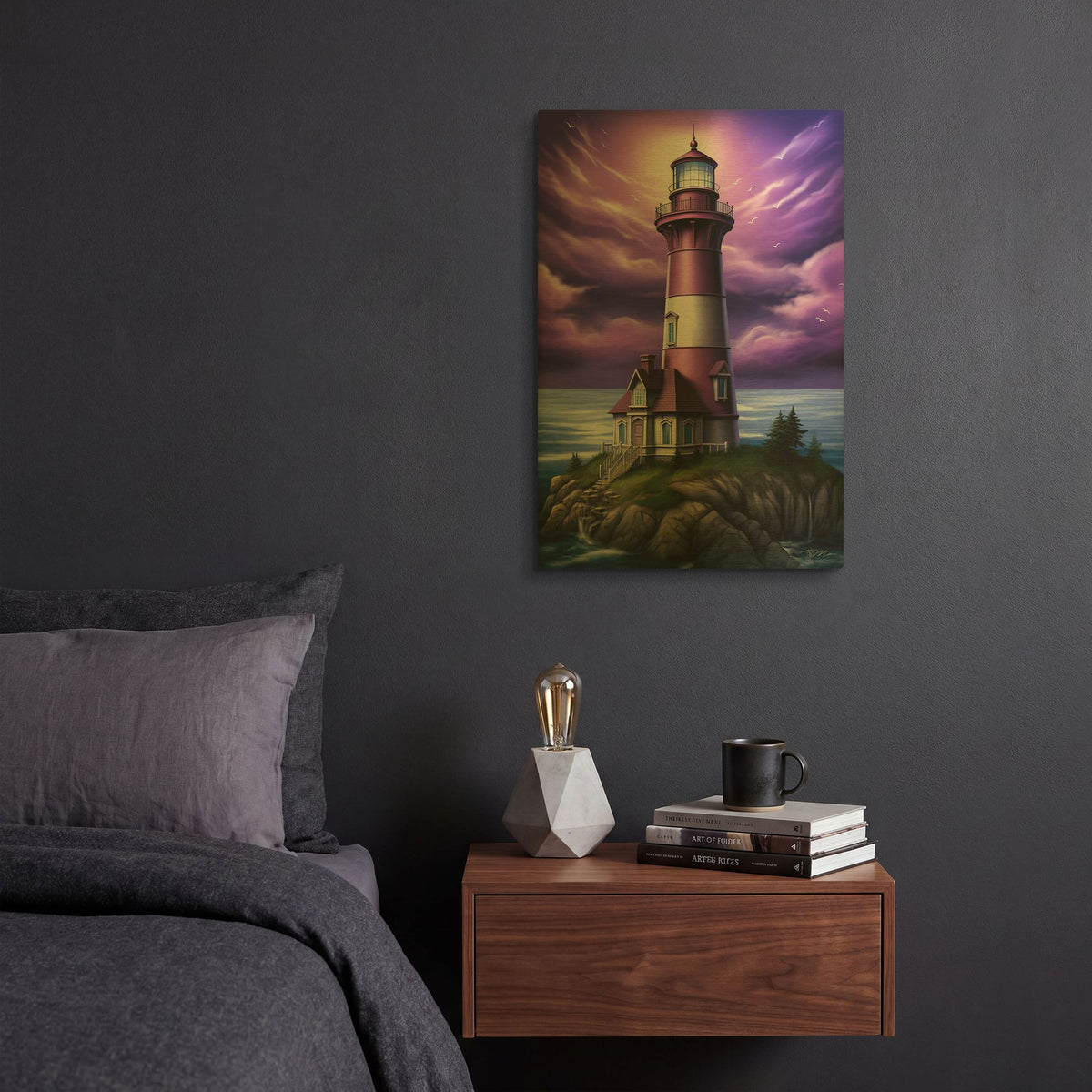 'Lighthouse Purple' By Momart Gold Metal Wall Art