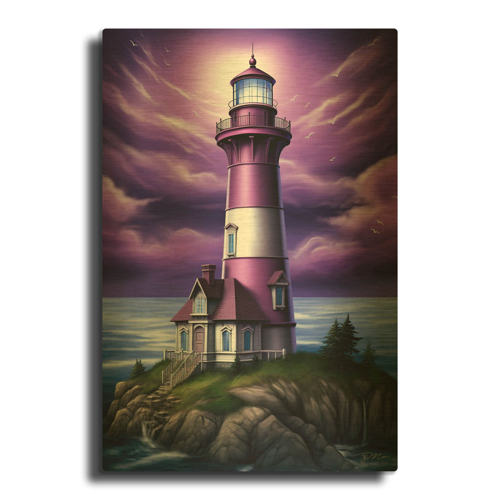 'Lighthouse Purple' By Momart Gold Metal Wall Art