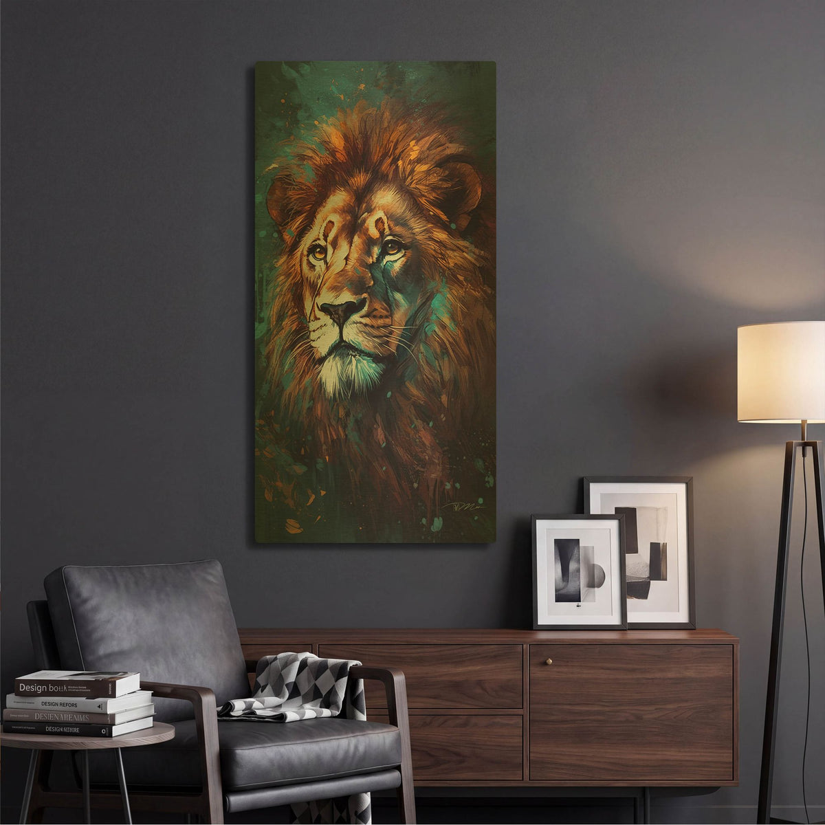 'Lion Art 2' By Momart Gold Metal Wall Art