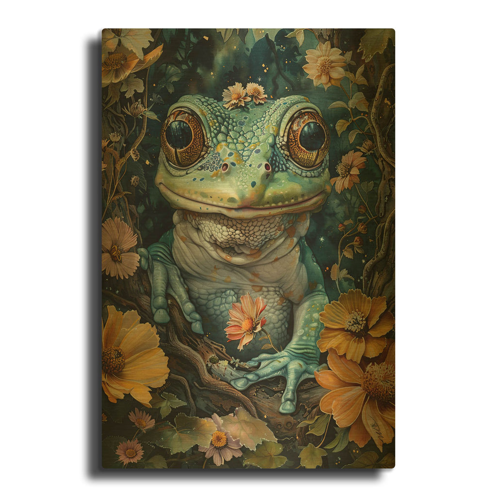 'Little Magical Frog' By Momart Gold Metal Wall Art