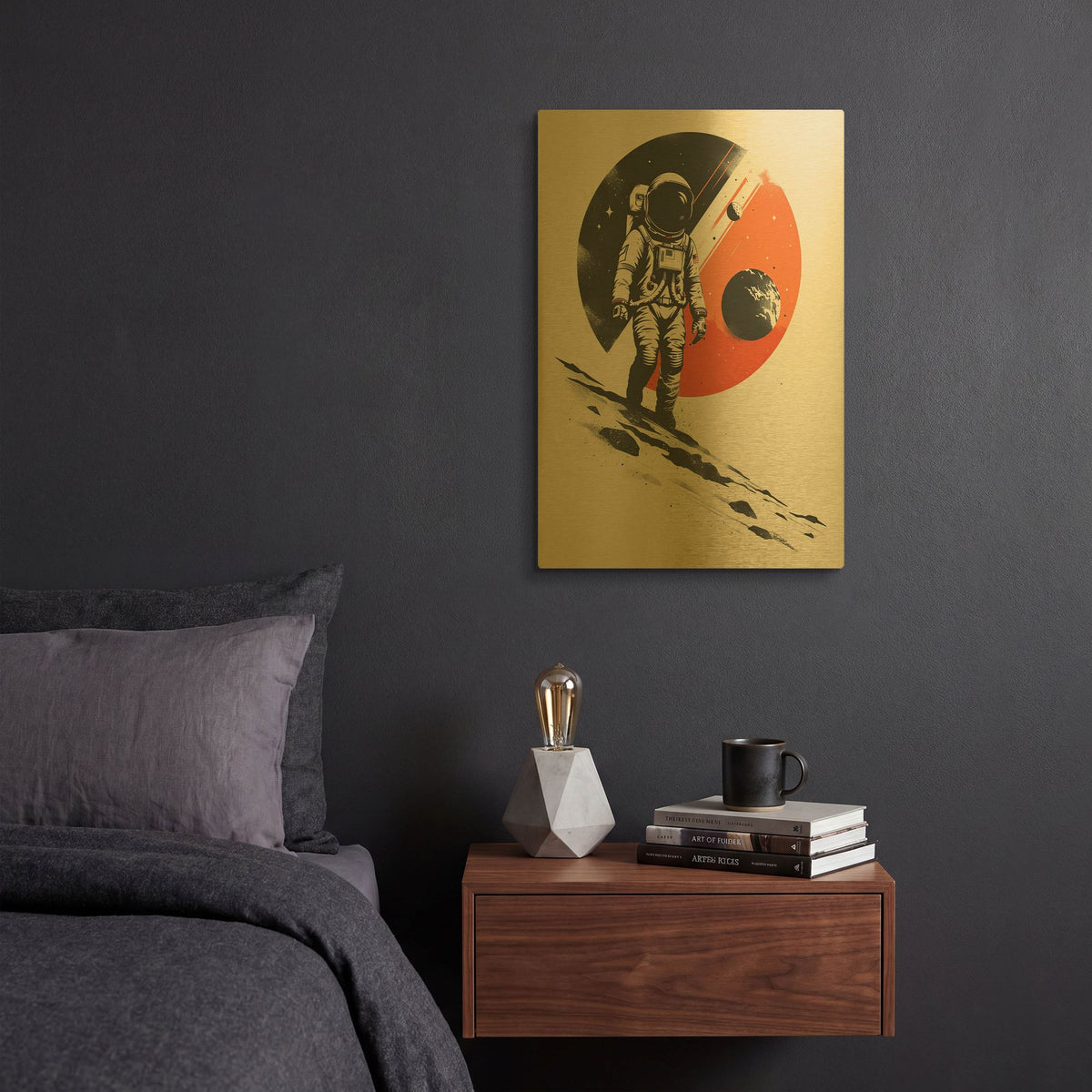 'Logo Sapce Vintage Black And Orange' By Momart Gold Metal Wall Art