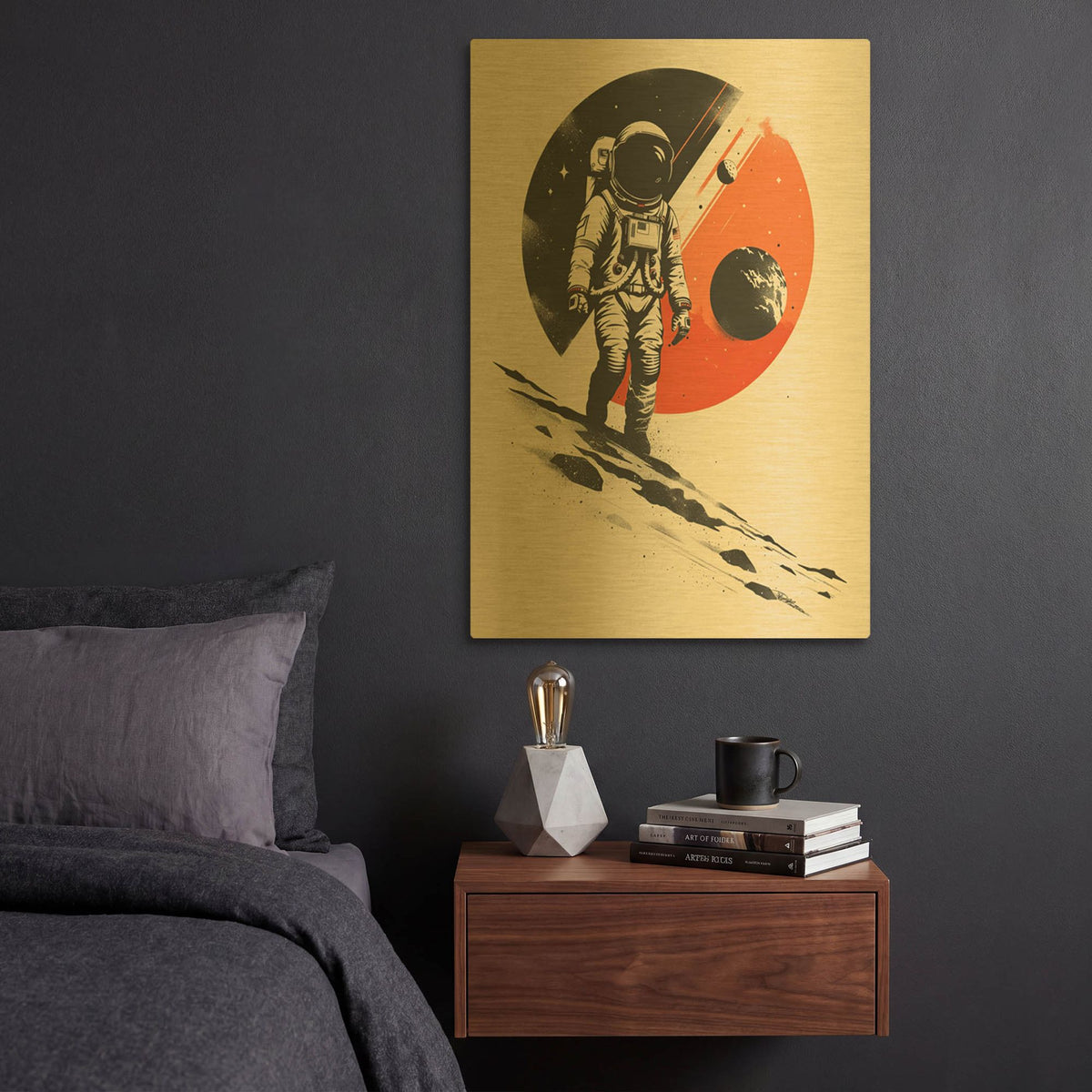 'Logo Sapce Vintage Black And Orange' By Momart Gold Metal Wall Art