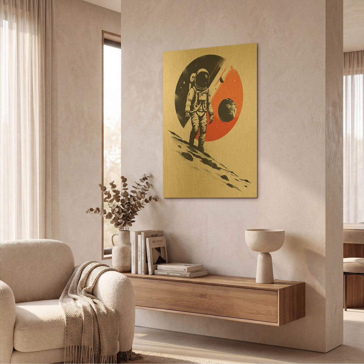 'Logo Sapce Vintage Black And Orange' By Momart Gold Metal Wall Art