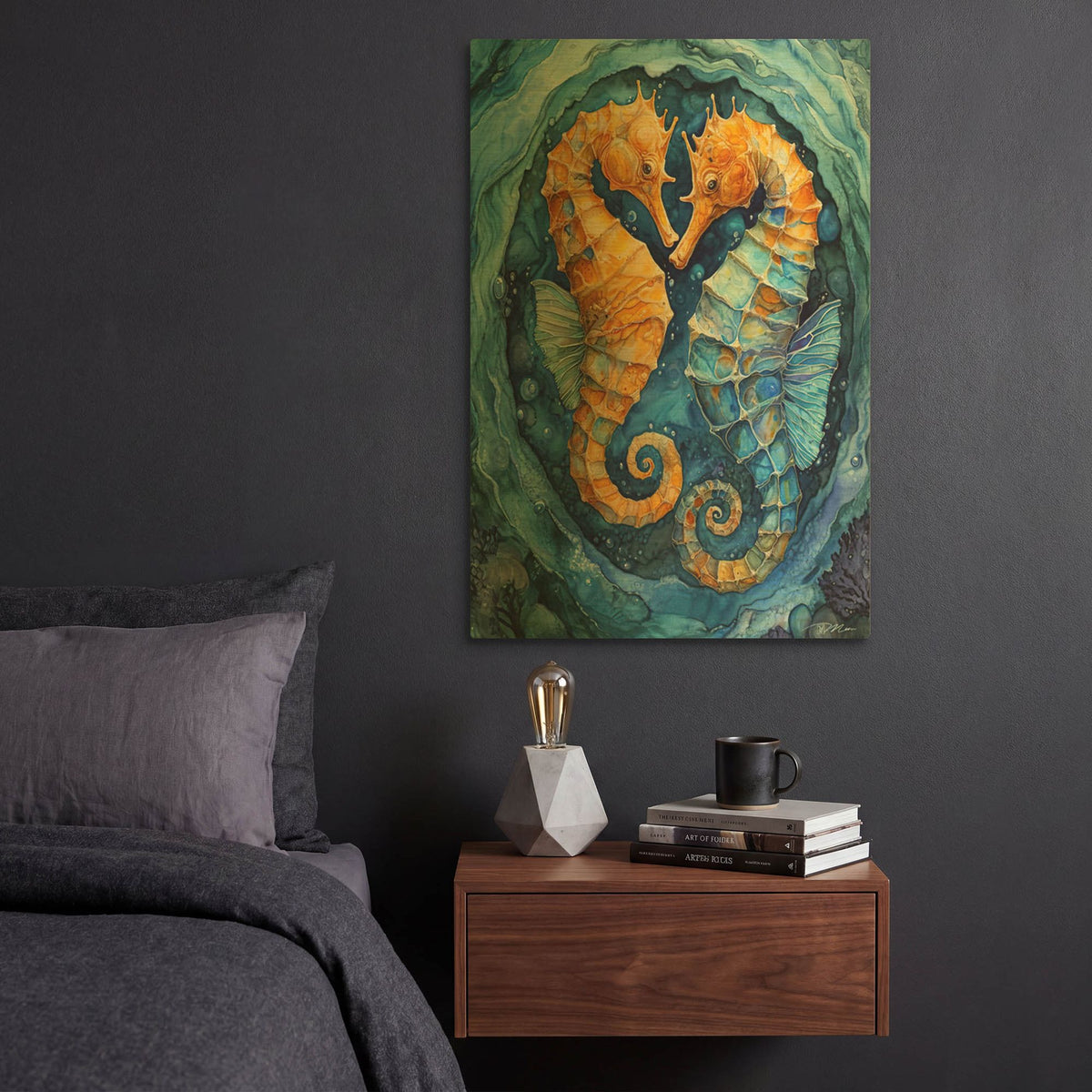 'Love In Te Sea 1' By Momart Gold Metal Wall Art