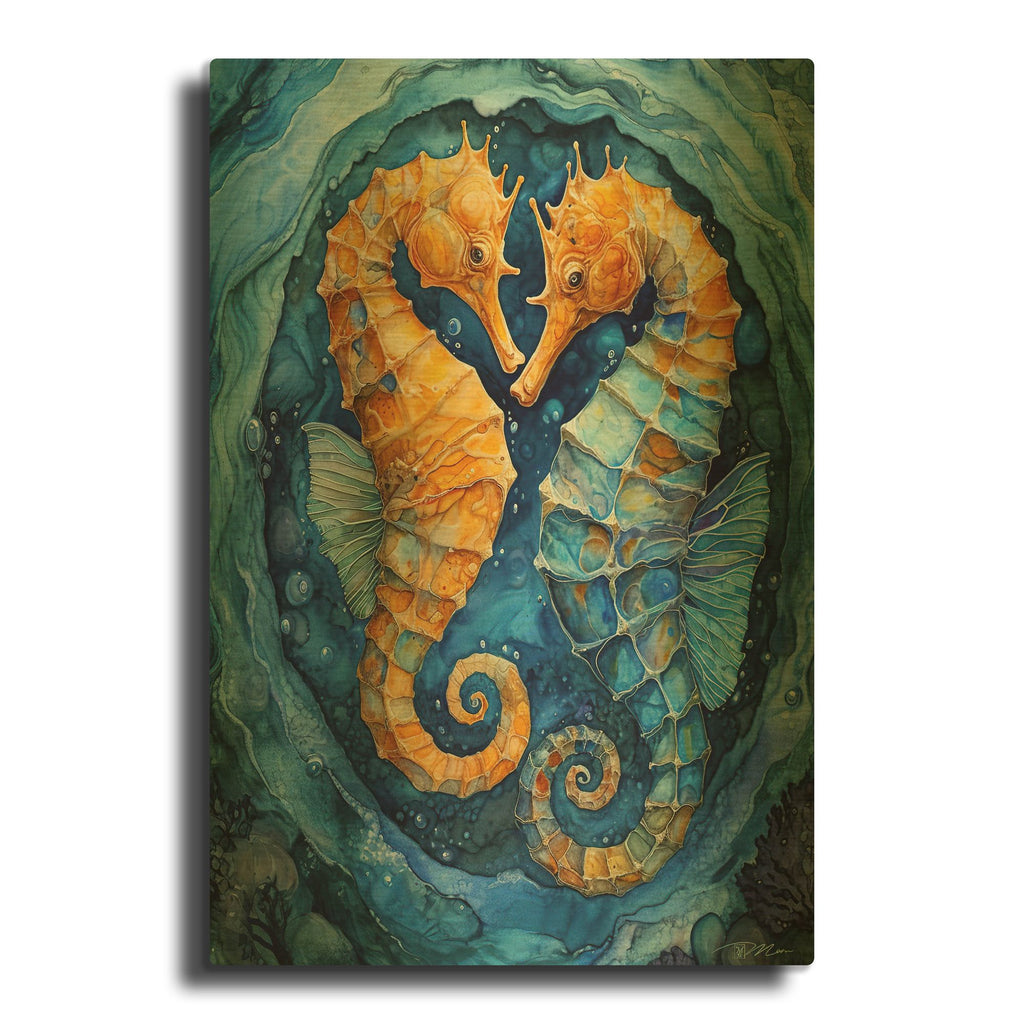 'Love In Te Sea 1' By Momart Gold Metal Wall Art