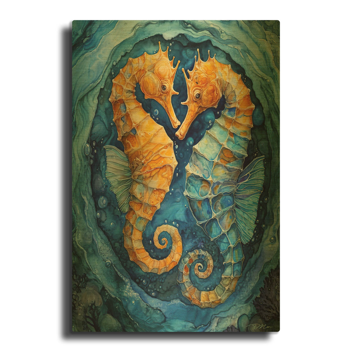 'Love In Te Sea 1' By Momart Gold Metal Wall Art
