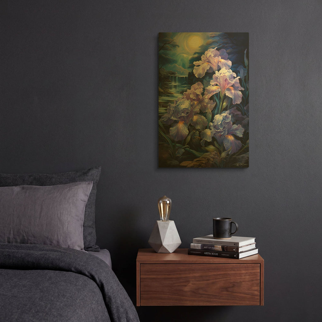 'Lunar Irises 1' By Momart Gold Metal Wall Art
