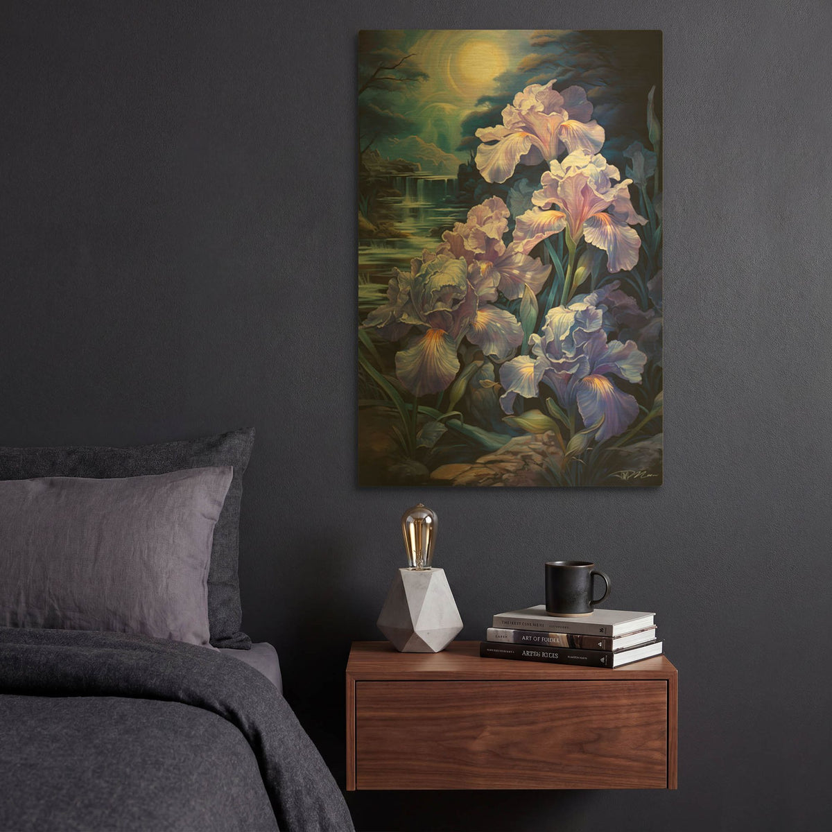 'Lunar Irises 1' By Momart Gold Metal Wall Art