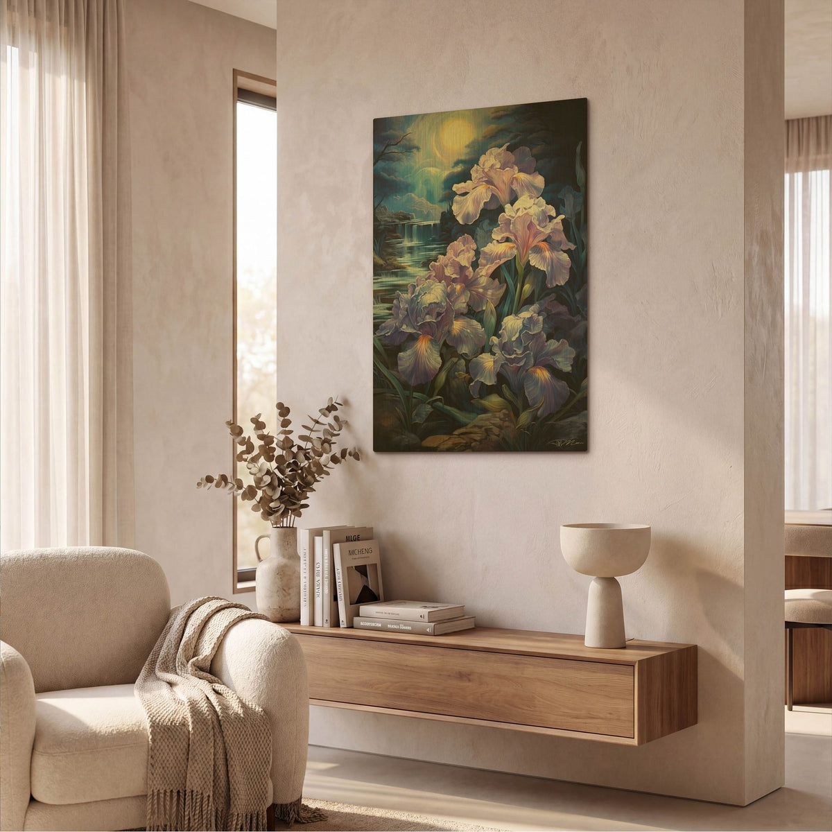 'Lunar Irises 1' By Momart Gold Metal Wall Art