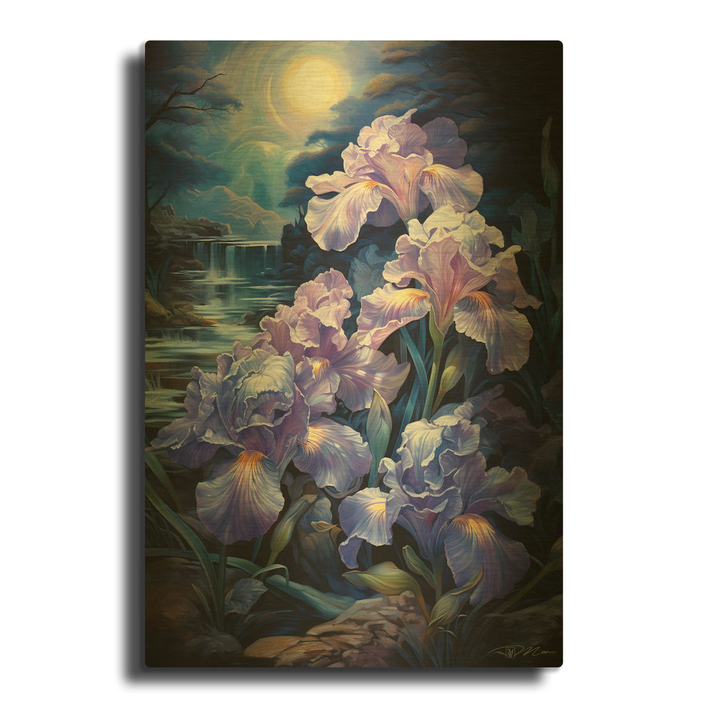 'Lunar Irises 1' By Momart Gold Metal Wall Art