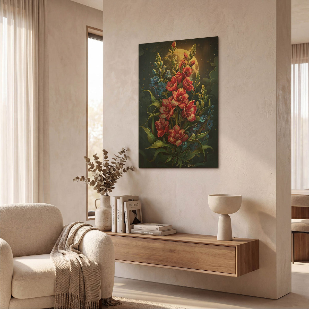 'Lunar Snaptastic Red And Blue' By Momart Gold Metal Wall Art
