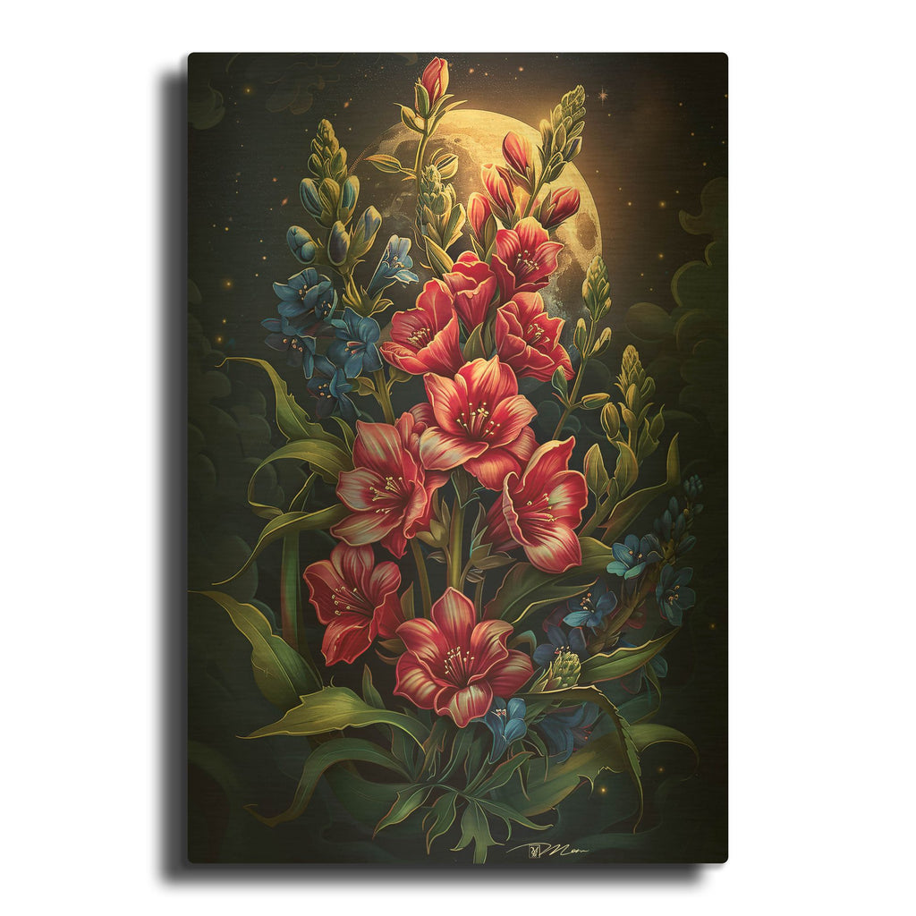 'Lunar Snaptastic Red And Blue' By Momart Gold Metal Wall Art