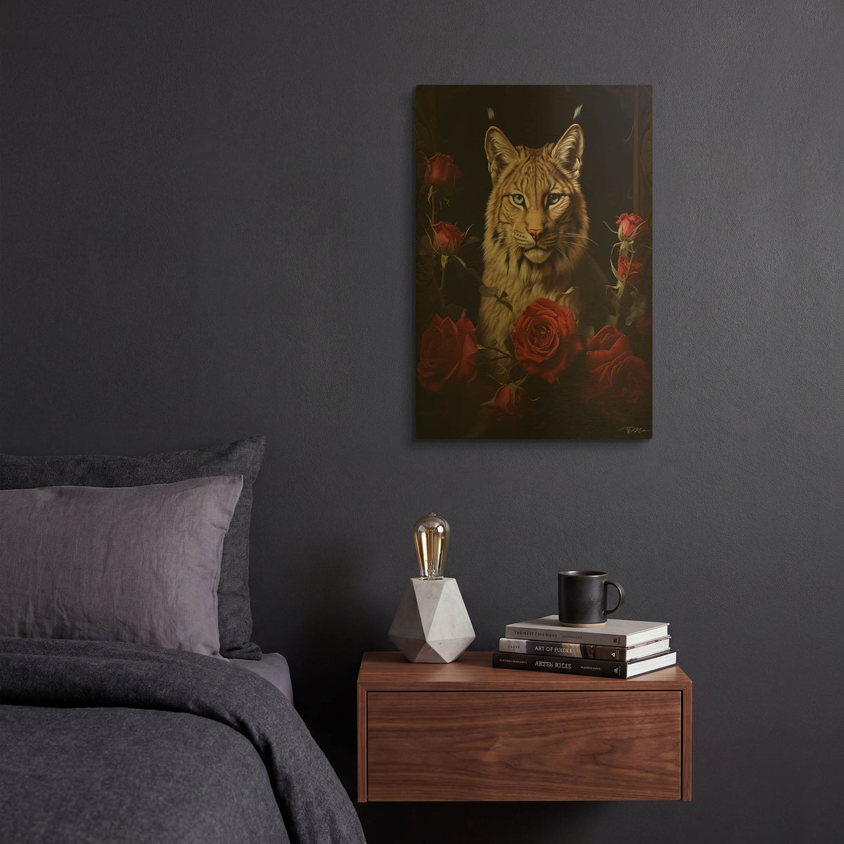 'Lynx Among The Roses' By Momart Gold Metal Wall Art